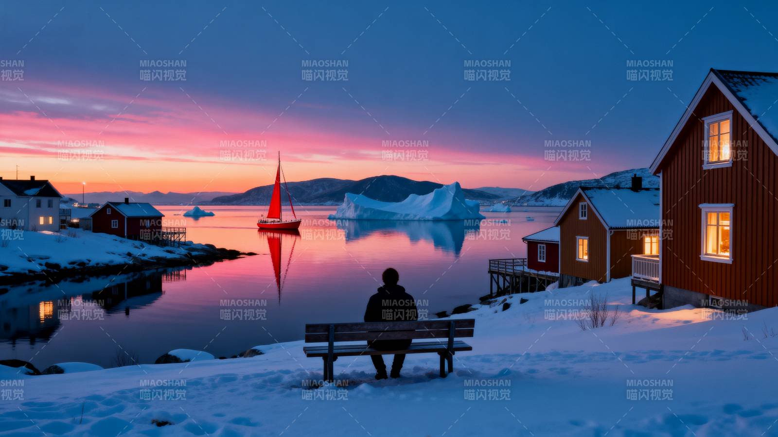 雪夜湖畔静思图片