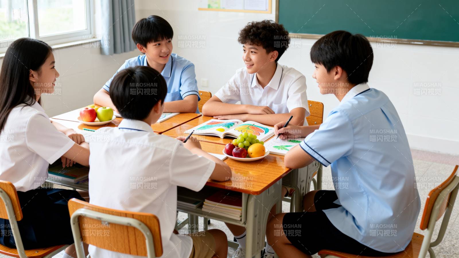 学生围桌讨论学习图片
