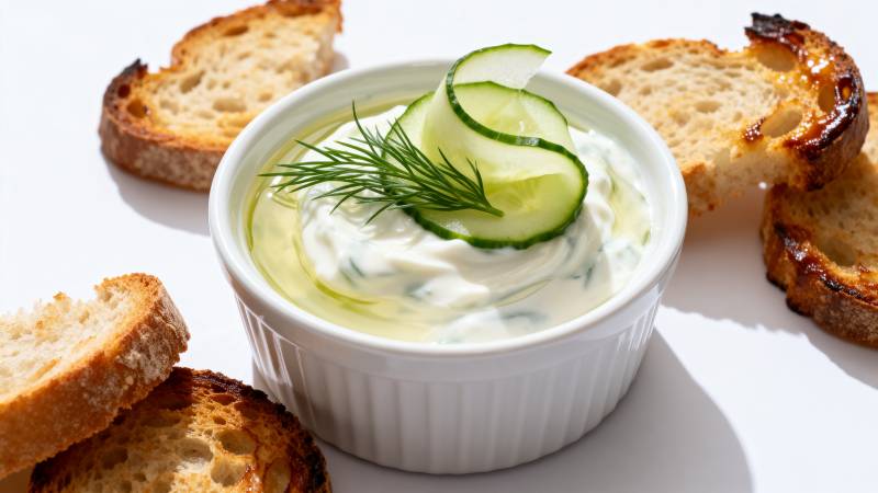 酸奶黄瓜蘸酱配烤面包图片