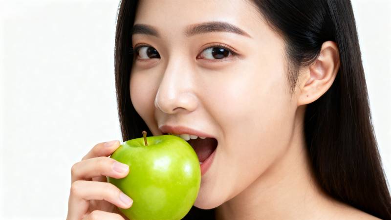 咬青苹果的美女图片