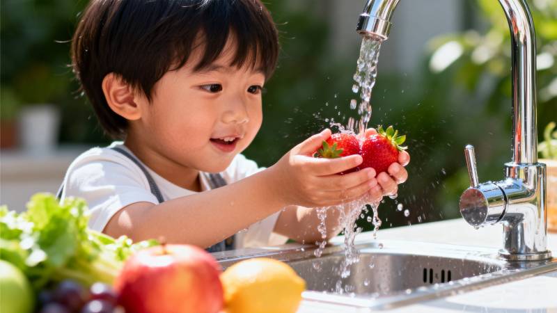 小孩洗水果图片