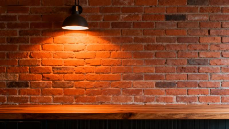 砖墙暖光灯影图片