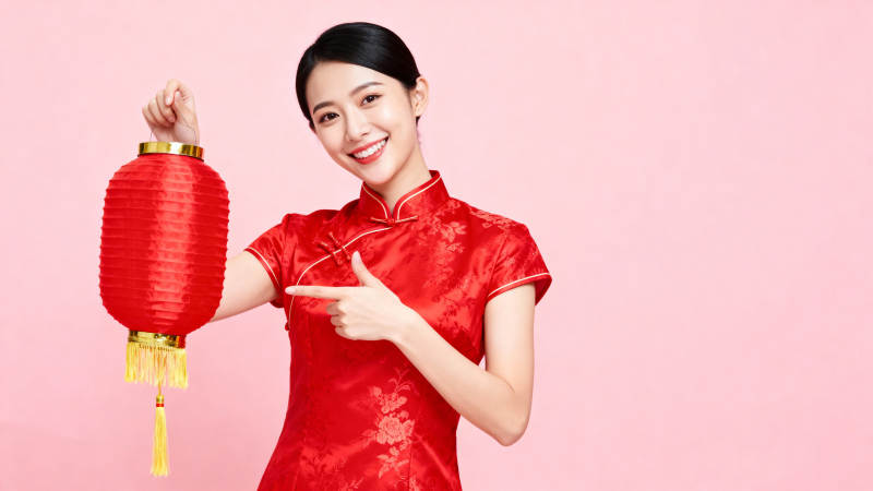 红衣女子提灯笼图片