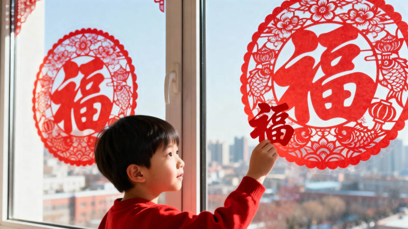童贴福窗迎新春图片