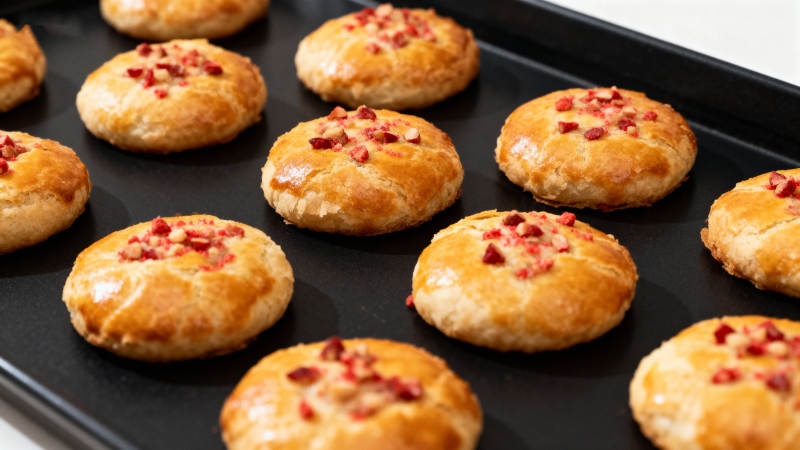 金黄酥饼点缀红果图片