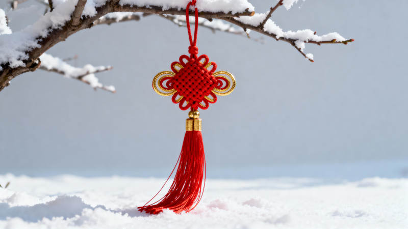 雪中红结迎新春图片