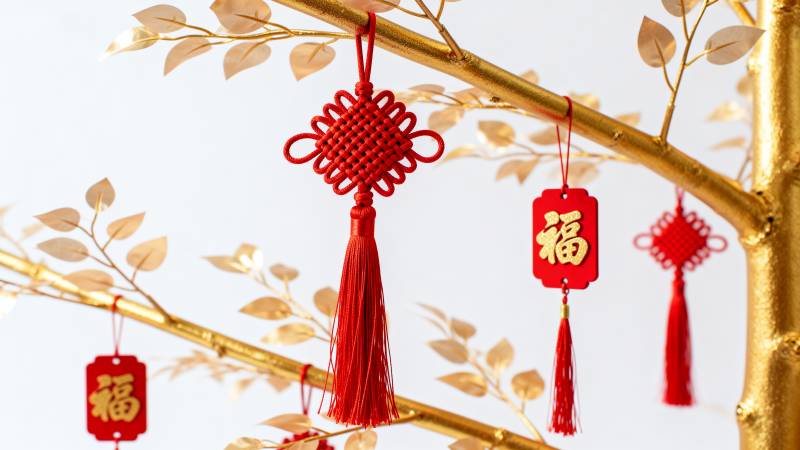 红绳挂福迎新春图片