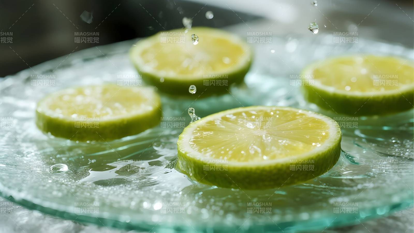 青柠水珠飞溅图片