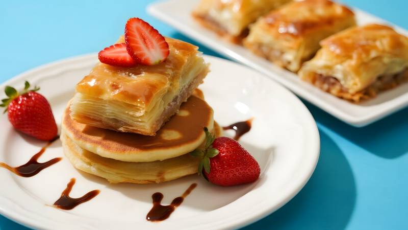 草莓煎饼配焦糖图片