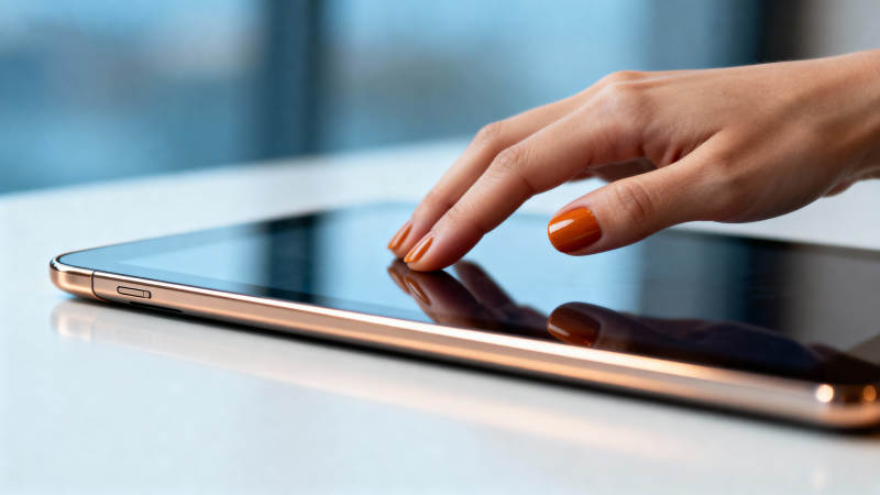 指尖轻触平板屏幕图片