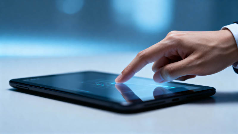 指尖触碰平板屏幕图片