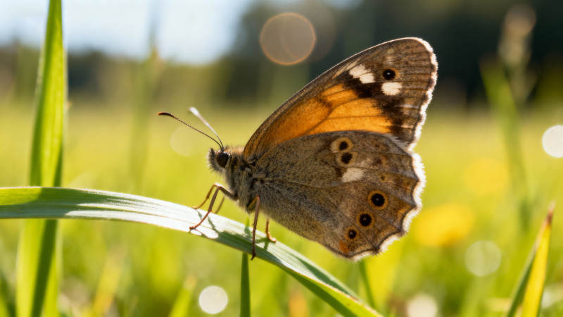 蝴蝶栖息绿叶上图片