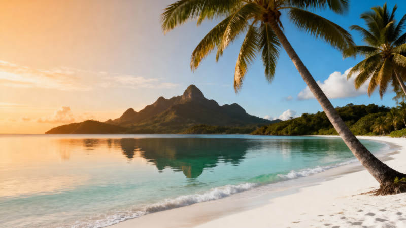 热带海滩日落美景图片