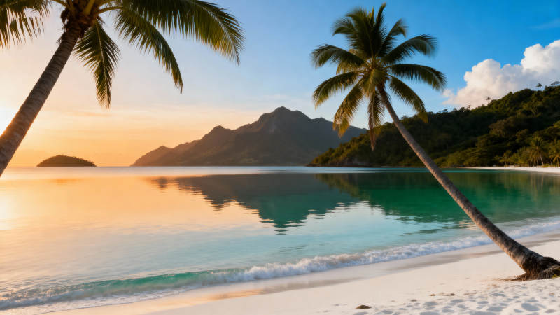 热带海滩日落美景图片