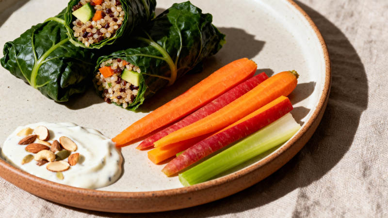 健康蔬菜卷配蘸酱图片