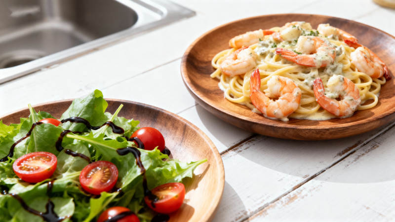 意面配沙拉图片