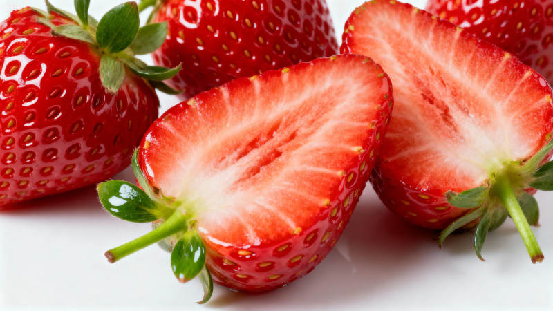 新鲜草莓切片特写图片