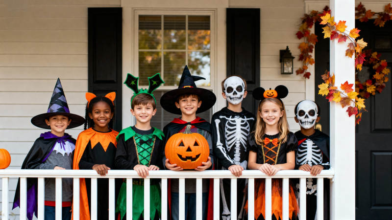 万圣节儿童装扮合影图片