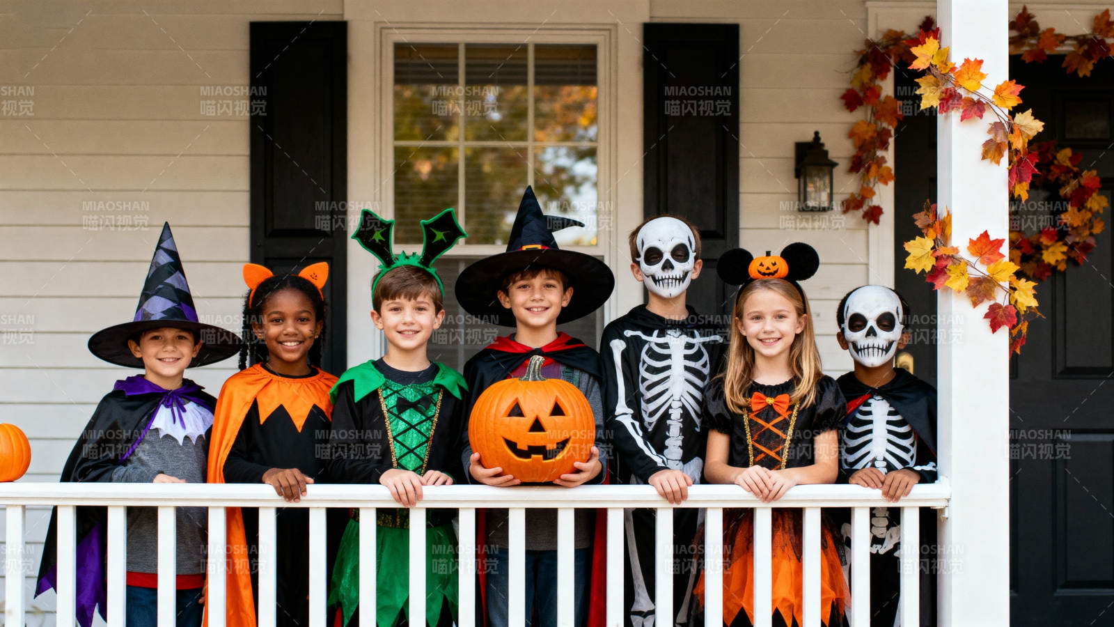万圣节儿童装扮合影图片