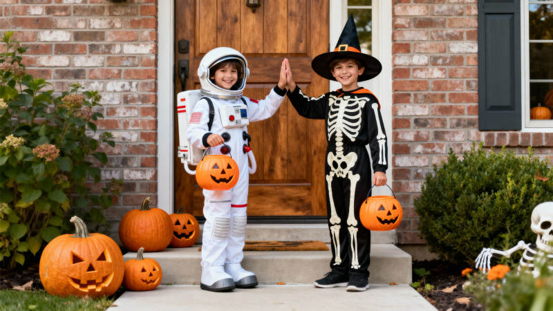 万圣节儿童装扮合影图片