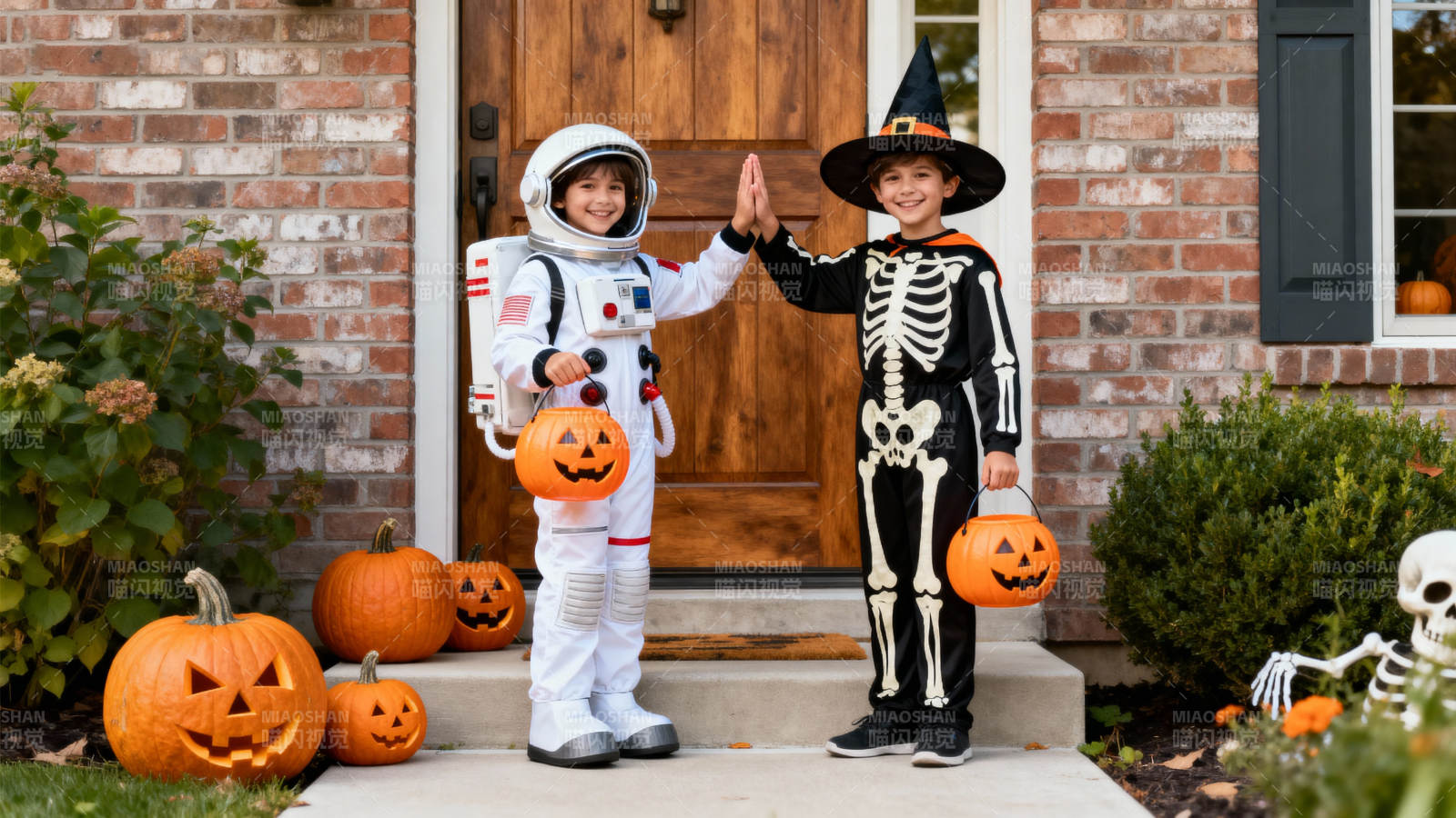 万圣节儿童装扮合影图片