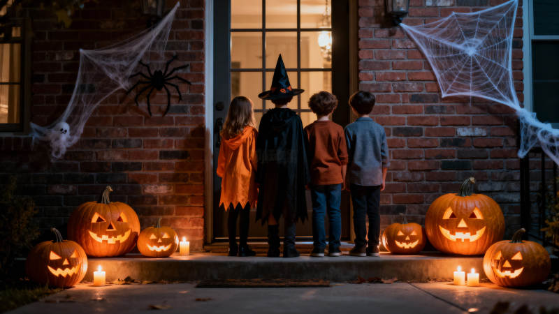 万圣夜 孩子们敲门讨糖图片