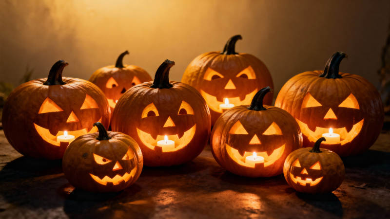 南瓜灯照亮万圣夜图片