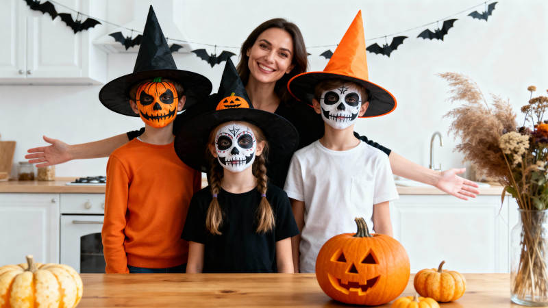 一家四口万圣节装扮图片