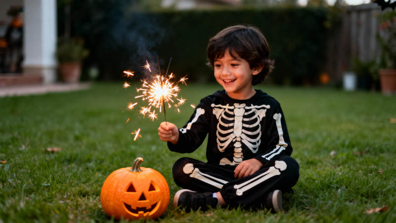 小鬼玩烟花图片