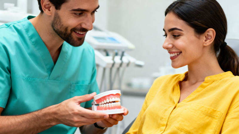 牙医展示牙齿模型图片