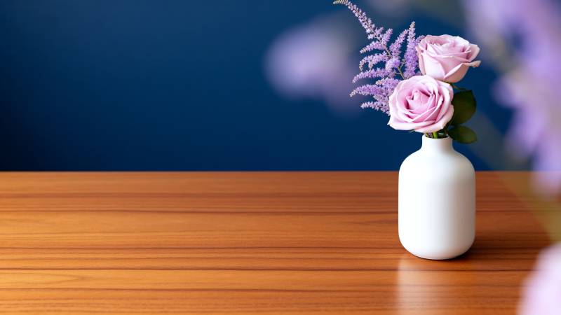 花瓶中的淡紫玫瑰图片