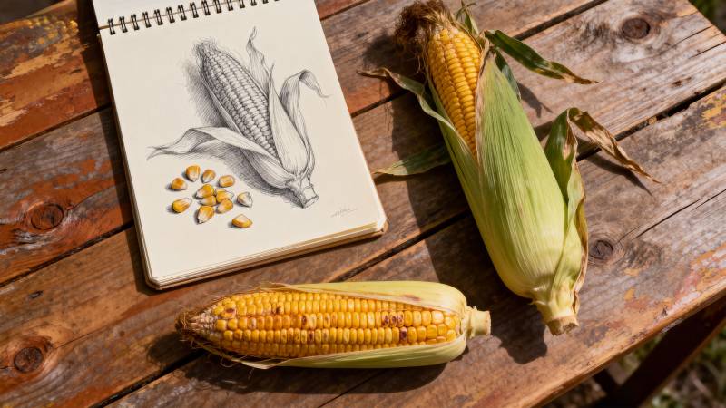 玉米与素描本图片