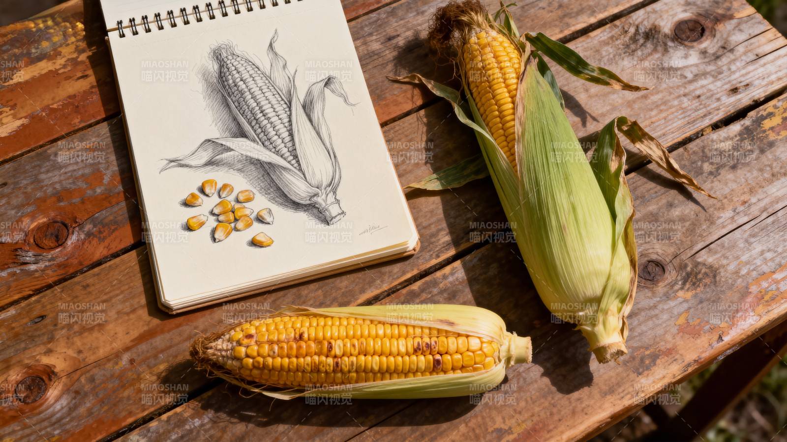 玉米与素描本图片