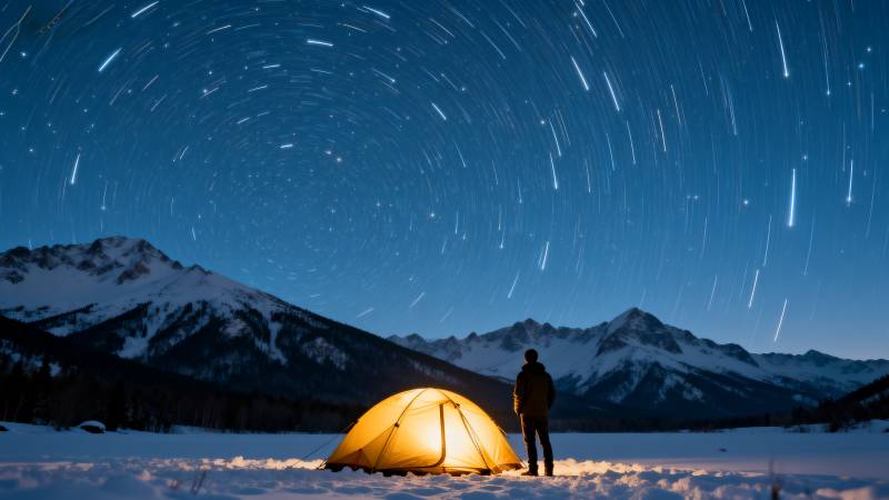 雪山夜宿星轨图图片