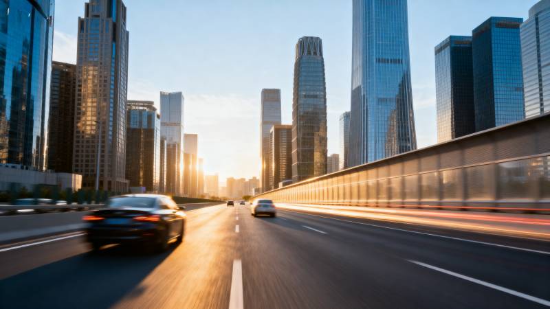 城市晨光车流图片