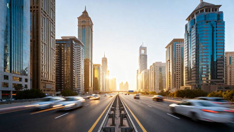 城市晨曦车流图片