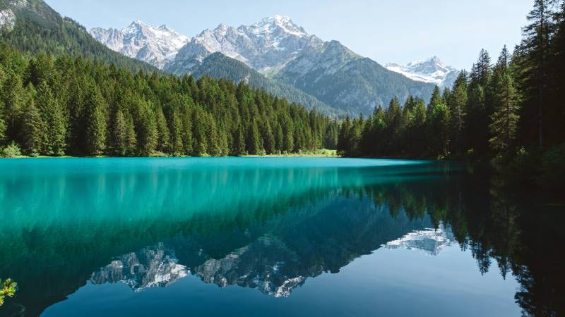 碧湖映雪山图片