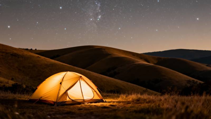 星空下的温暖帐篷图片