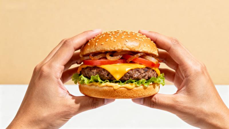 双手捧着美味汉堡图片