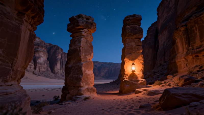 夜幕下的岩柱奇景图片