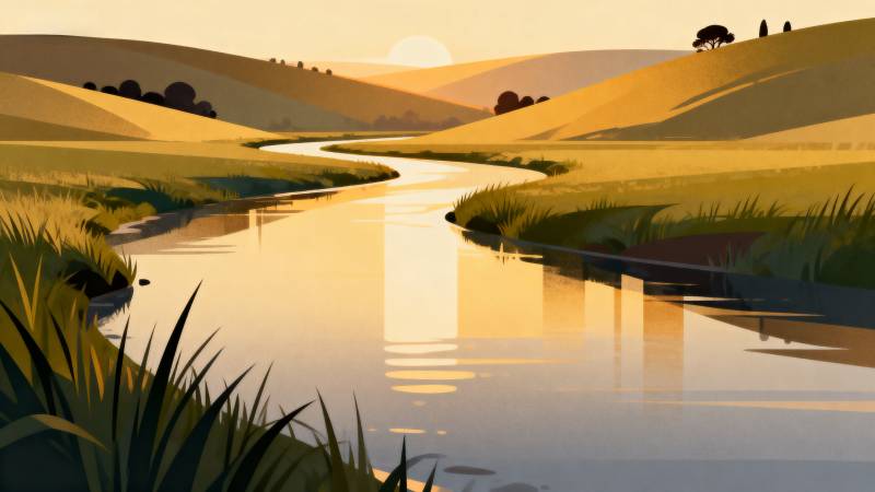 夕阳下的静谧河谷图片