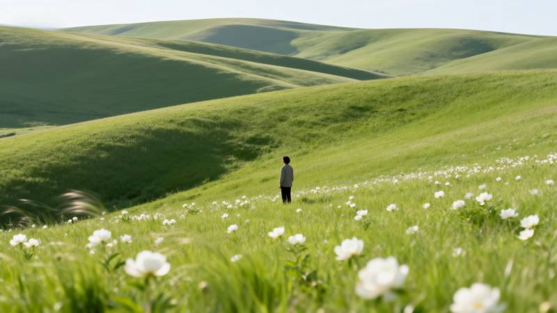 绿野花开 一人独行图片
