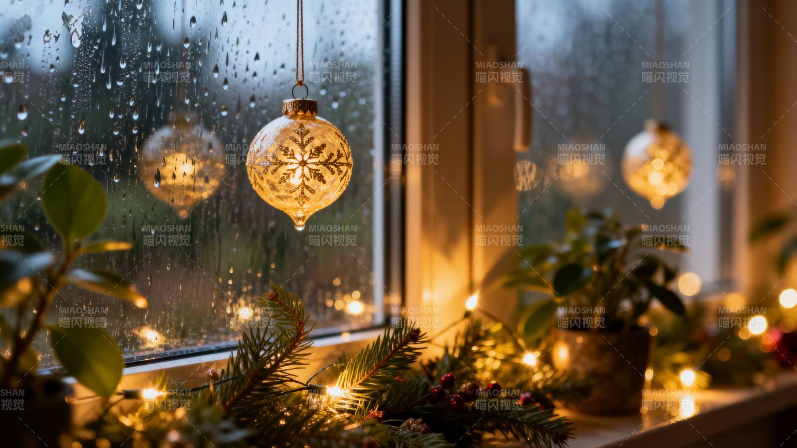 窗边圣诞装饰图片