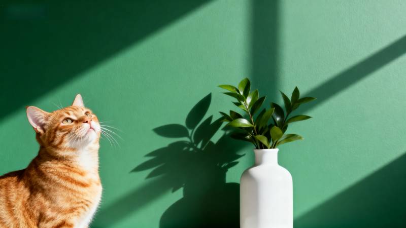 猫咪与绿植光影图片