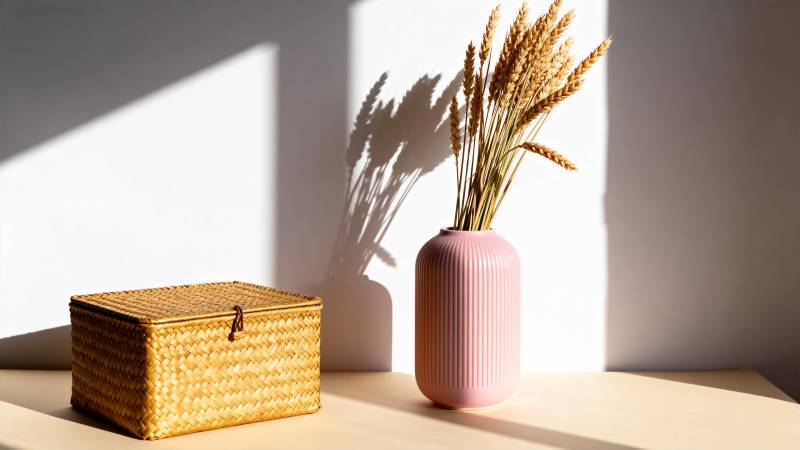 静谧光影中的花与盒图片