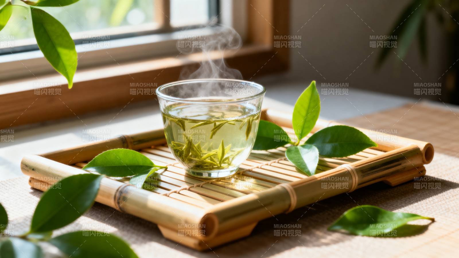 清茶袅袅 绿叶相伴图片