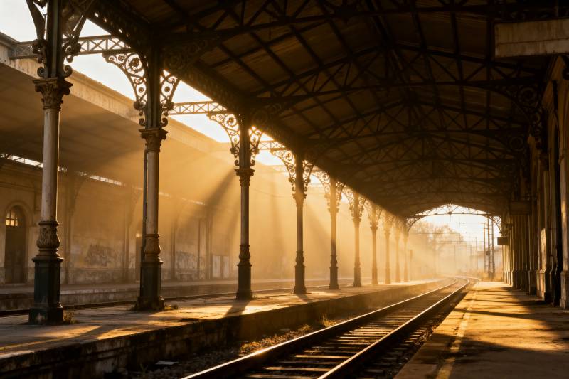 晨光中的车站图片