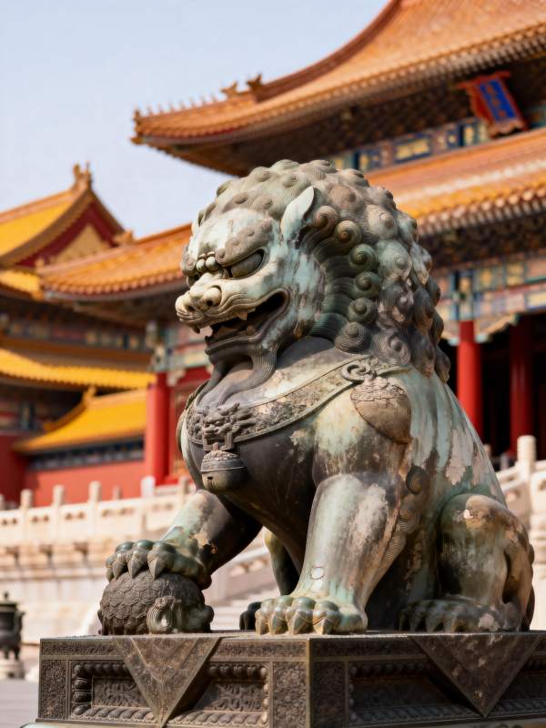 故宫铜狮守卫图片