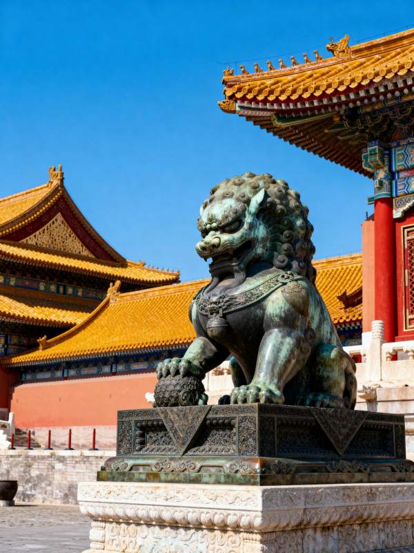 故宫铜狮守门图片