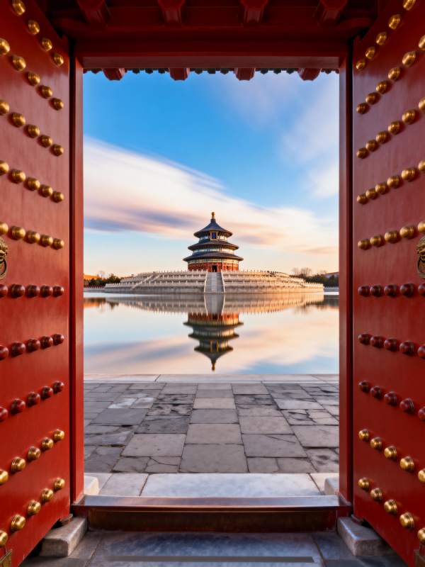 天坛祈年殿倒影图片